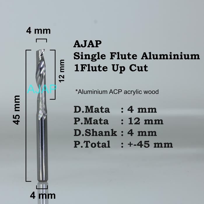Gambar MATA ROUTER CNC SINGLE FLUTE 1Flute 4 mm CUTTER ALUMINIUM ENDMILL - 4 * 12 dari ajap cnc undefined Tokopedia