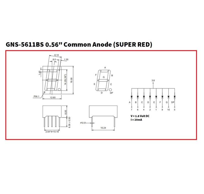 Gambar KR07076 7 - Seven Segment 1-Digit 0.56" Red Common Anode (SM41056) - GNS-5611-BS dari Klinik Robot undefined Tokopedia