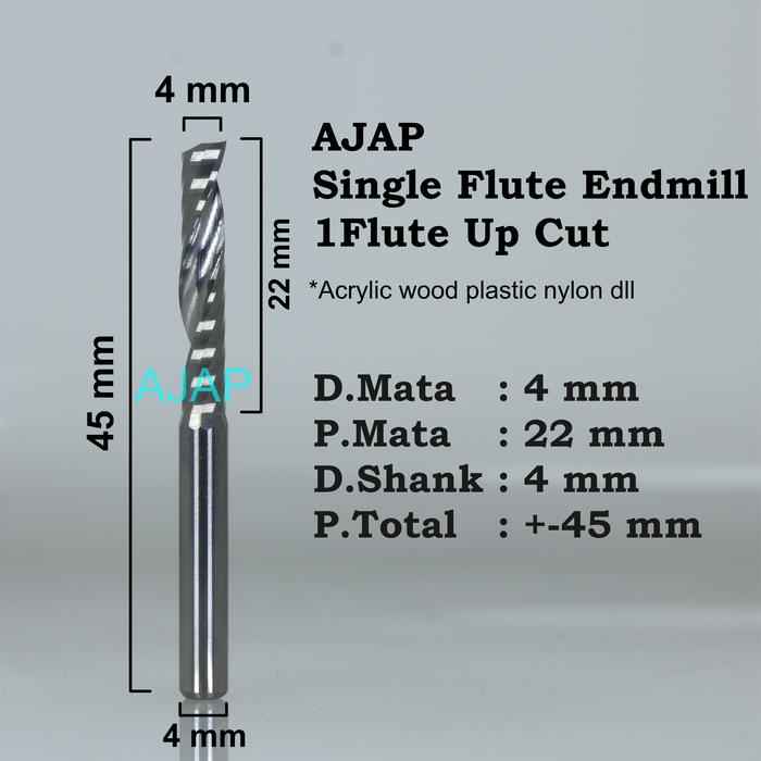 Gambar Mata router SINGLE FLUTE 1F 4mm router bits akrilik kayu acrylic wood - 4 * 22 dari ajap cnc undefined Tokopedia