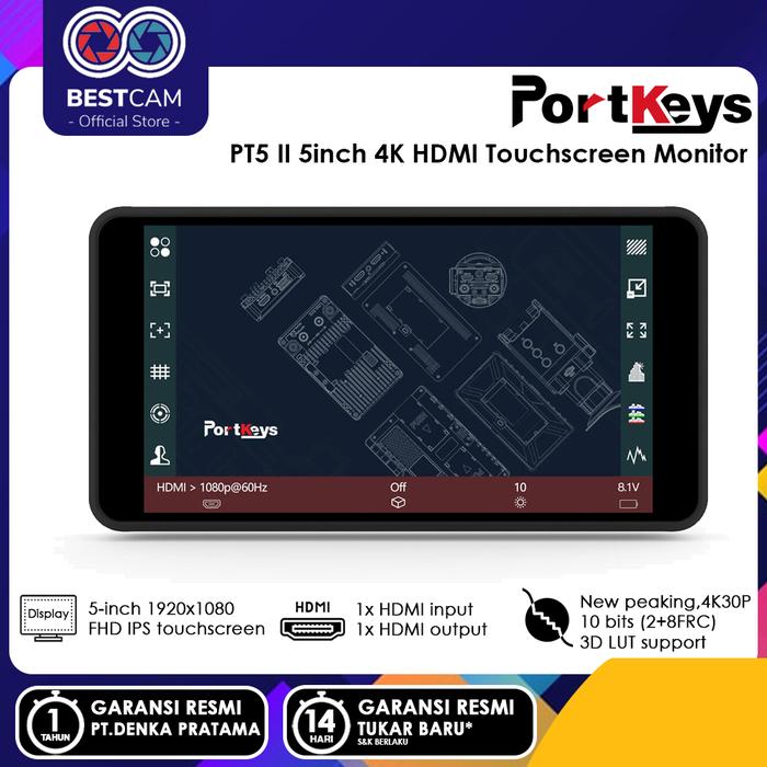 Monitor Portatile Portkeys PT5 II 5'' 4K HDMI – Touchscreen Con Supporto 3D LUT, Luminosità 500nit, Ingresso/Uscita 4K - 3