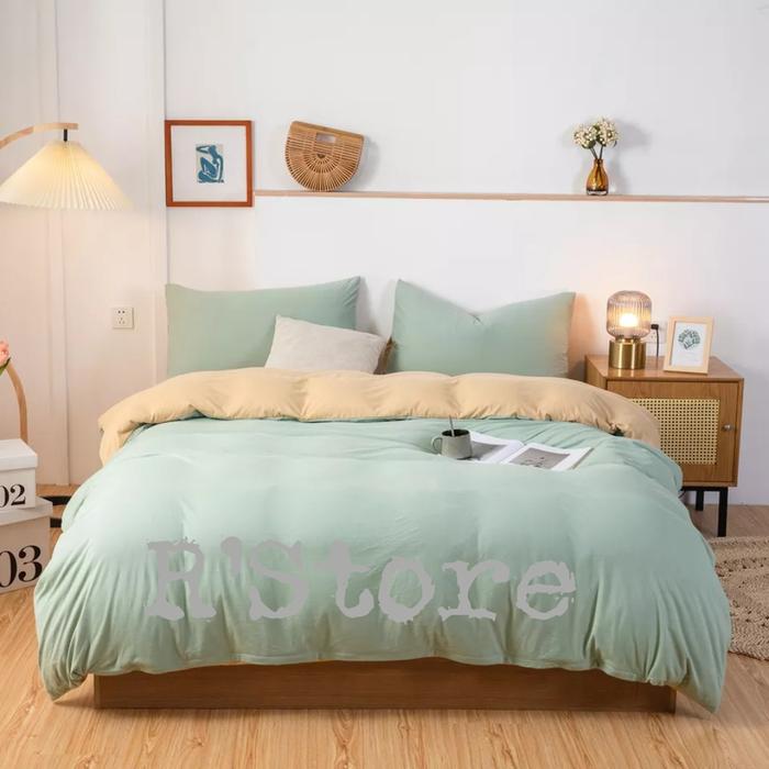Gambar Bedcover Set + Sprei Set Two Tone Kombinasi Ivory King 180x200 - hijau wardah, 90x200 dari Lshop99 undefined Tokopedia