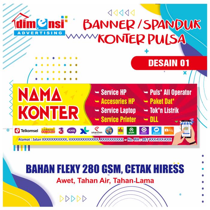 Gambar Spanduk Counter Desain Colorfull / Banner Counter Murah - Dimensi - Desain 01, 300X100CM dari DIMENSI ADV undefined Tokopedia