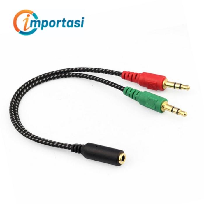 Gambar 3.5mm Audio Splitter 1 Female to 2 Male Jack Headset Headphone Cabang - Merah Hijau dari Importasi undefined Tokopedia