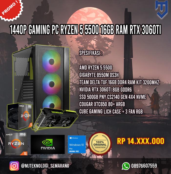 Jual 1440P Gaming PC Ryzen 5500 16GB Kit RAM RTX 3060Ti 8GB