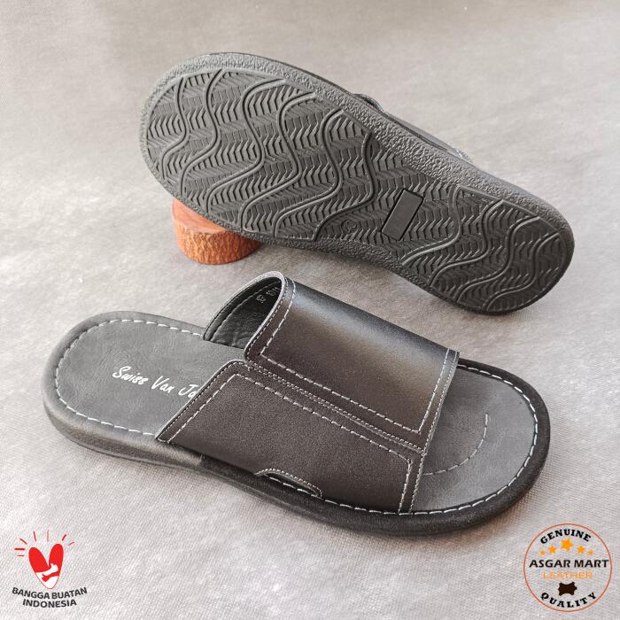 Gambar Sandal Pria Slider SVJ Full Cover NF 1011 Kulit Sapi Asli Garut - Hitam dari Asgar Mart undefined Tokopedia