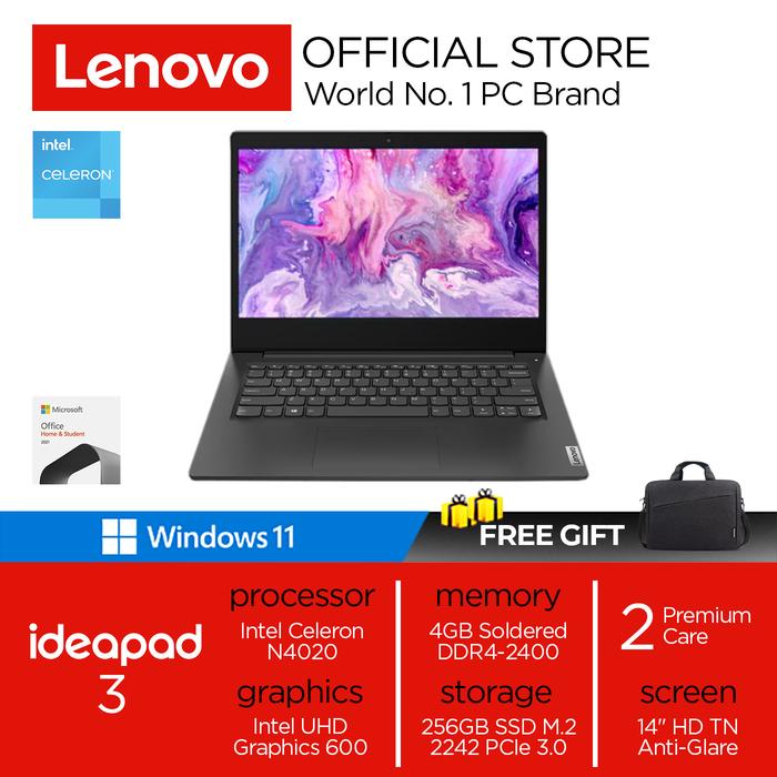 Gambar Lenovo Ideapad 3 14IGL05 | N4020 4GB 256ssd W11+OHS 14.0 2YR - Business Black dari Lenovo Authorized Yogyakarta undefined Tokopedia