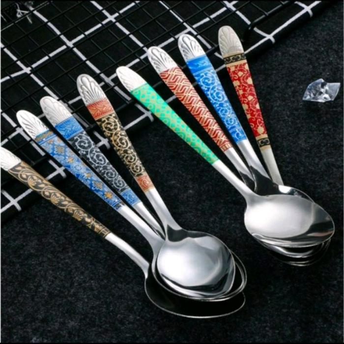 Gambar Sendok Makan Motif Batik Bahan Stainless Steel 1 Lusin isi 12pcs dari PINZY OFFICIAL STORE undefined Tokopedia