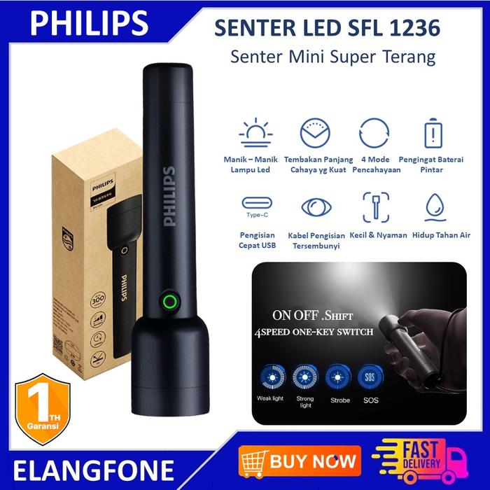 Gambar Senter Philips Led Flashlight Led Senter Super Terang Modern - SFL1236 dari Elangfone undefined Tokopedia