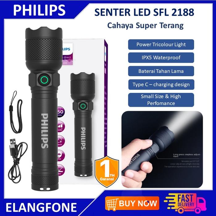 Gambar Senter Philips Led Flashlight Led Senter Super Terang Modern - SFL2188 dari Elangfone undefined Tokopedia