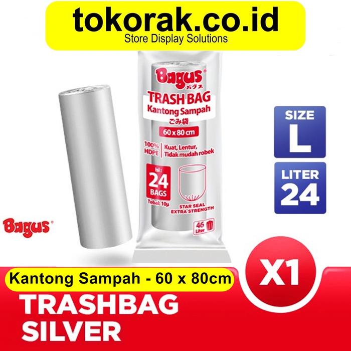 Gambar BAGUS TRASH BAG ROLL L 60 X 80 CM - KANTONG PLASTIK SAMPAH RECYCLABLE - SILVER dari TOKORAK.ID undefined Tokopedia