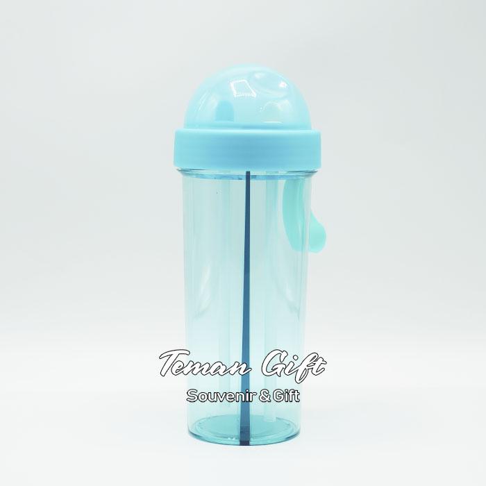 Gambar Botol minum duet couple sekat Tumbler 2 rasa tempat sisi sedotan TP15 - Biru Muda dari Teman Gift undefined Tokopedia