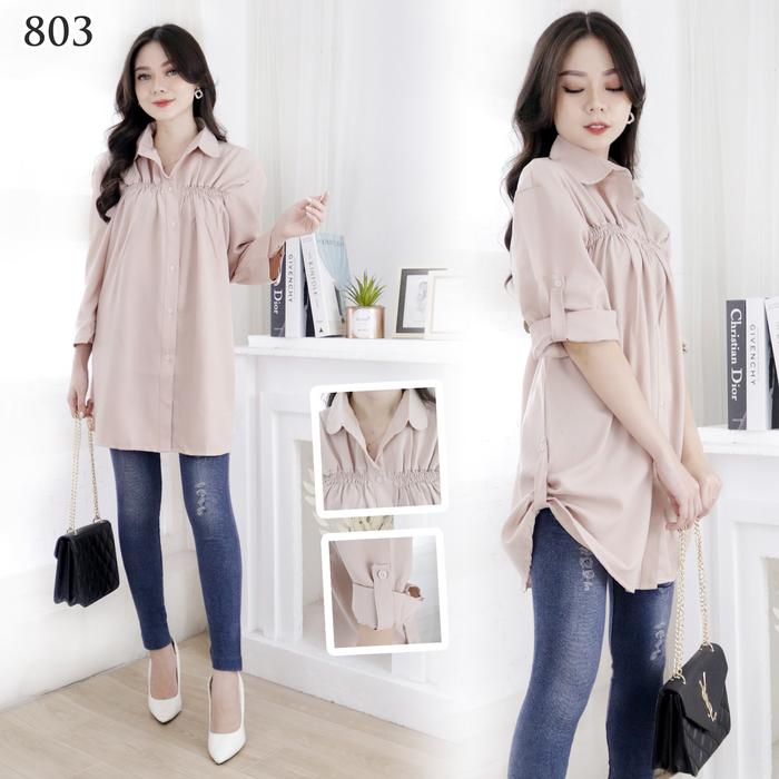 Gambar ATASAN WANITA / KEMEJA FASHION WANITA / KEMEJA BLOUSE POLOS WANITA - CREAM, all size dari Elnio-koko undefined Tokopedia