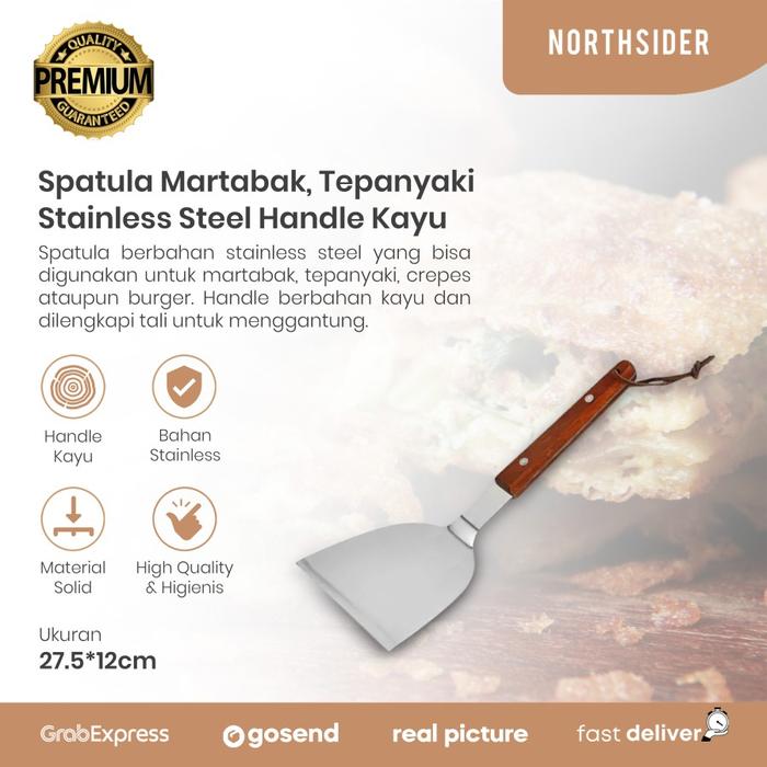 Gambar Spatula Martabak pizza tepanyaki kape burger stainless Handle Kayu - L - 27.5cm dari Northsider Coffee Shop undefined Tokopedia