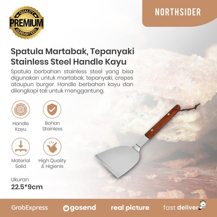 Gambar Spatula martabak pizza tepanyaki kape burger stainless handle kayu - S-22,5CM dari Northsider Coffee undefined Tokopedia