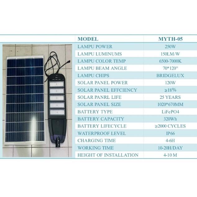 Gambar PJU Lampu Jalan Solar 300W 300 Watt Paket 2 in 1 High Quality - 250W MYTH dari Sinar Surya LTC undefined Tokopedia