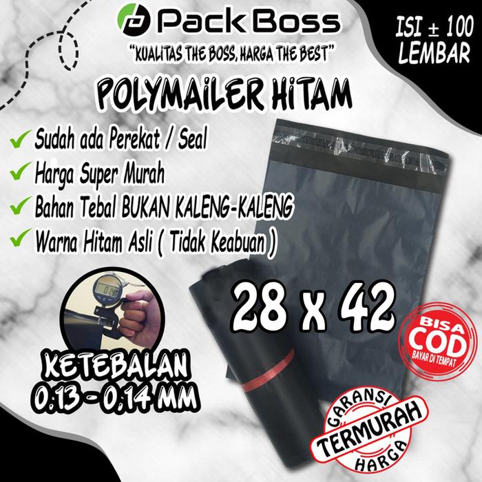 Gambar POLYMAILER PACKBOSS 28X42 ISI ±100 *KUALITAS BOSS * HARGA TERMURAH* PEREKAT - HITAM NON PREM dari packboss undefined Tokopedia