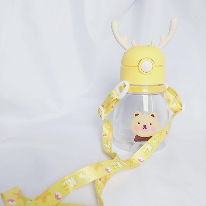 Gambar Botol minum anak tali lucu gemoy motif tutup bentuk tanduk rusa 400ml - Kuning dari HAPIMART ID undefined Tokopedia