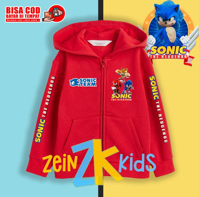 Gambar Hoodie Anak Zipper Anak Sonic The Hedgehog Team Sonic - Merah, L dari ZeinKids undefined Tokopedia