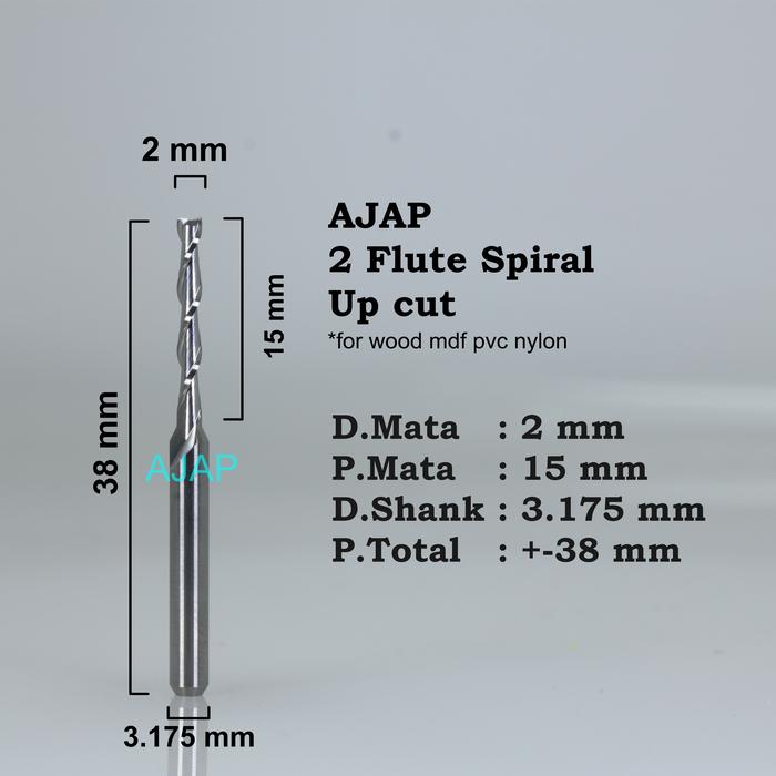 Gambar UP CUT ENDMILL 2F Mata ROUTER BIT 2Flute CNC KAYU MDF HDP PLYWOOD z - 2 * 15 dari ajap cnc undefined Tokopedia
