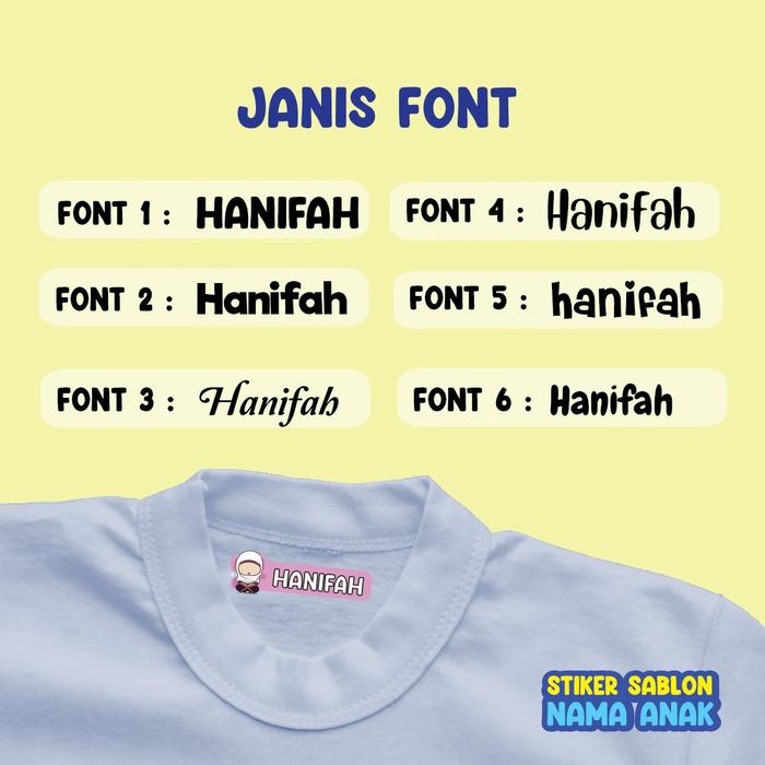 Gambar STIKER SABLON NAMA ANAK - STIKER SABLON SETRIKA, TERMURAH!! - FONT 3, DENGAN KARAKTER dari HAMZI ID undefined Tokopedia