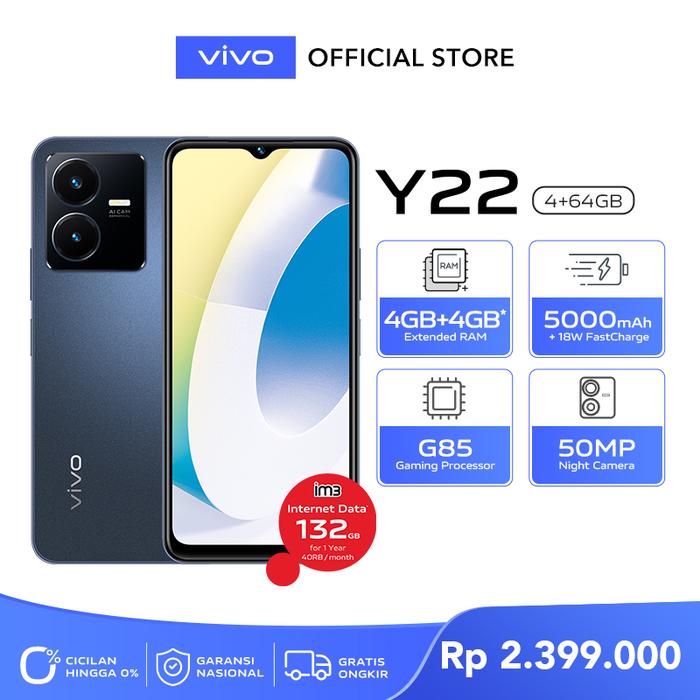 Gambar vivo Y22 (4/64) - Helio G85, 50MP Camera, Splash Waterproof - Starlit Blue dari vivo Indonesia undefined Tokopedia