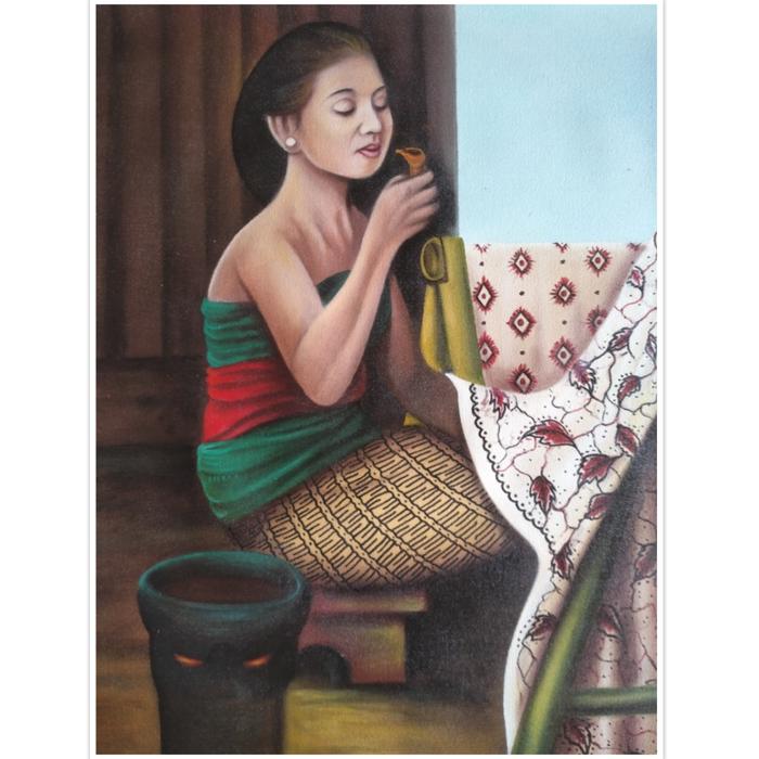 Gambar Lukisan Wanita Membatik 60 x 80 cm - A dari toko lukisan sokaraja undefined Tokopedia