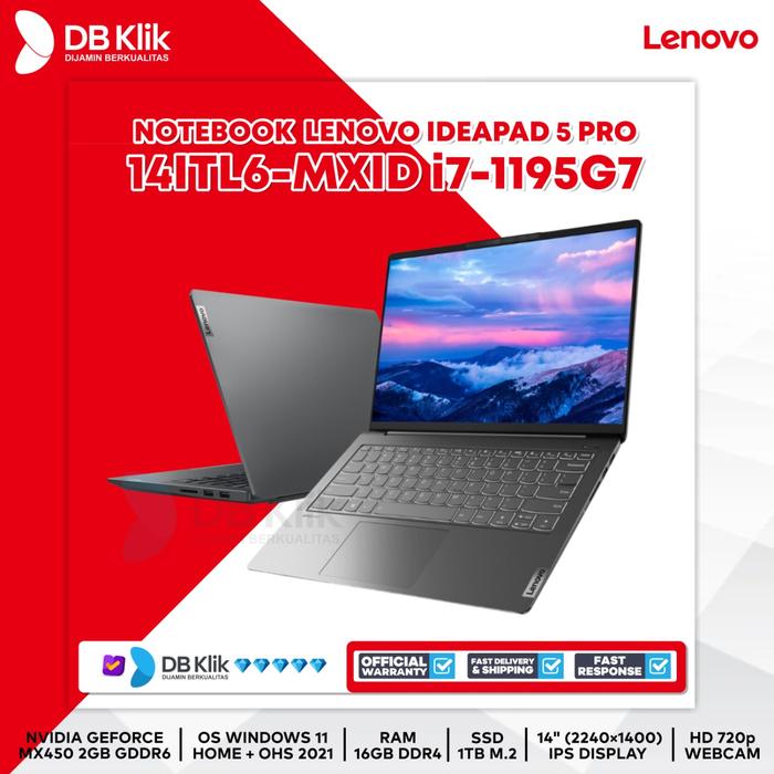 NOTEBOOK LENOVO IdeaPad 5 Pro 14ITL6-MXID i7-1195G7 16/1T MX450 W11 14
