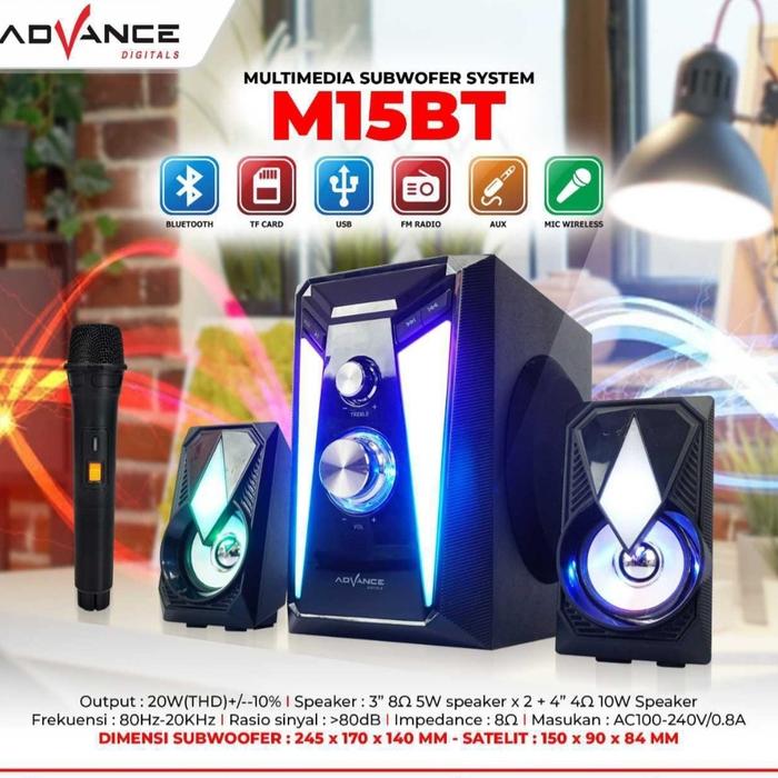 Gambar ADVANCE MULTIMEDIA SPEAKER BLUETOOTH SUBWOFER PLUS MICROPHONE M 15 BT - M15BT+BUBBLE dari Ori Elektronik undefined Tokopedia