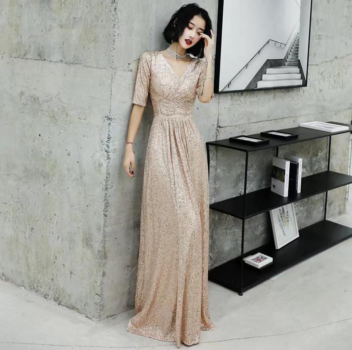 Gambar Gaun Malam Mulia Wanita Panjang Slim Fit Gaun Pesta Tuan Rumah Emas - emas, S dari Shangpin88 undefined Tokopedia