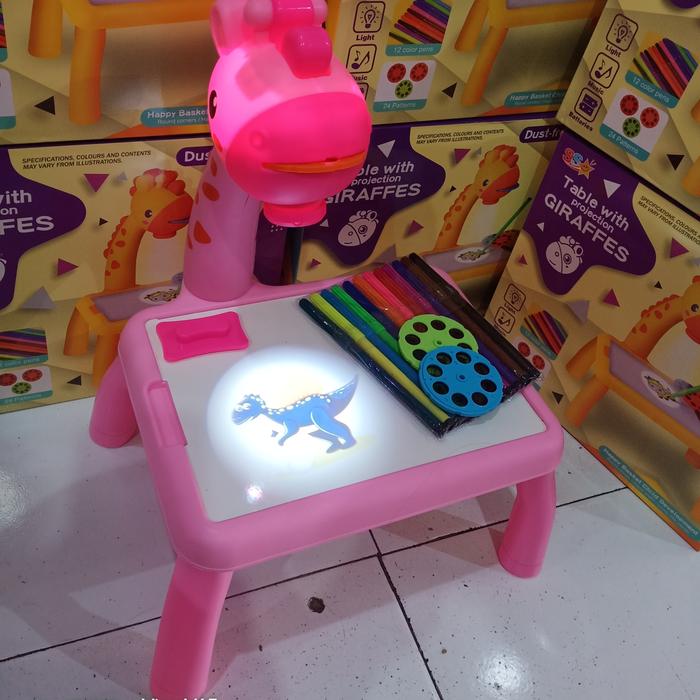 Gambar mainan edukasi meja gambar proyektor jerapah giraffe projector table - Merah Muda dari OB ORANGE BLUE toys undefined Tokopedia