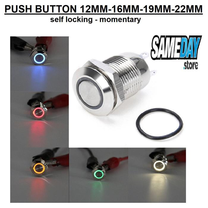 Jual Saklar On Off Stainless Push Button Momentary Switch 12MM 12V LED ...