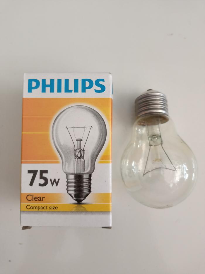 Gambar Lampu Pijar / Balon Pijar / Bohlam Pijar Bulat Clear PHILIPS e27 - 75 Watt dari SumberListrik undefined Tokopedia
