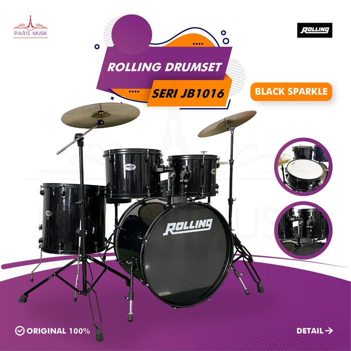 Gambar Drum Set ROLLING JB 1016 - BLACK SPARKLE dari PARIS MUSIK undefined Tokopedia
