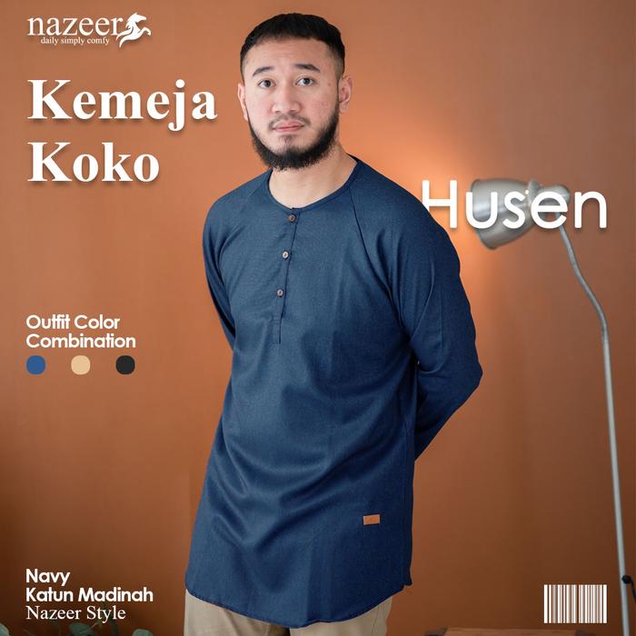 Gambar KEMEJA KOKO PRIA HUSEN / KEMEJA KOKO / KOKO / KEMEJA PENDEK PANJANG - Navy, L dari rjstore.co.id undefined Tokopedia