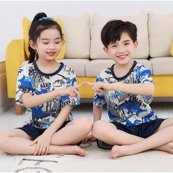 Gambar WK SETELAN ANAK IMPORT BAJU COUPLE LAKI PEREMPUAN SANTAI TIDUR DINO - DINO BIRU, 2-3 tahun dari warungkim undefined Tokopedia
