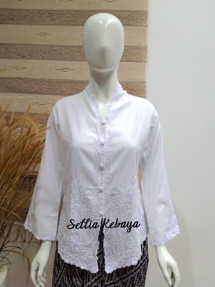 Gambar Kebaya Encim Modern Polos - Tangan Panjang - Putih, XL dari Sellia Kebaya undefined Tokopedia