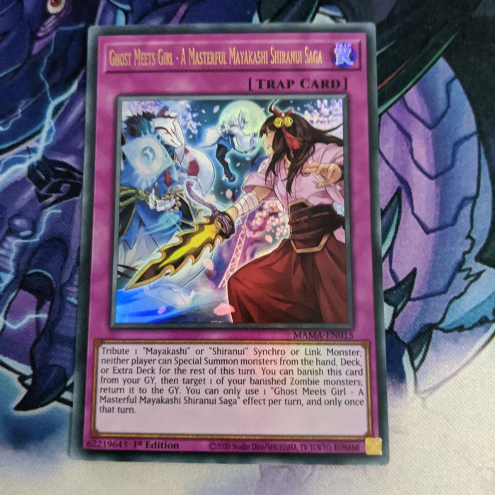 Yu-Gi-Oh! Karte „Ghost Meets Girl - A Masterful Mayakashi Shiranui Saga“ – MAMA-EN015 Ultra Rare – 1. Edition