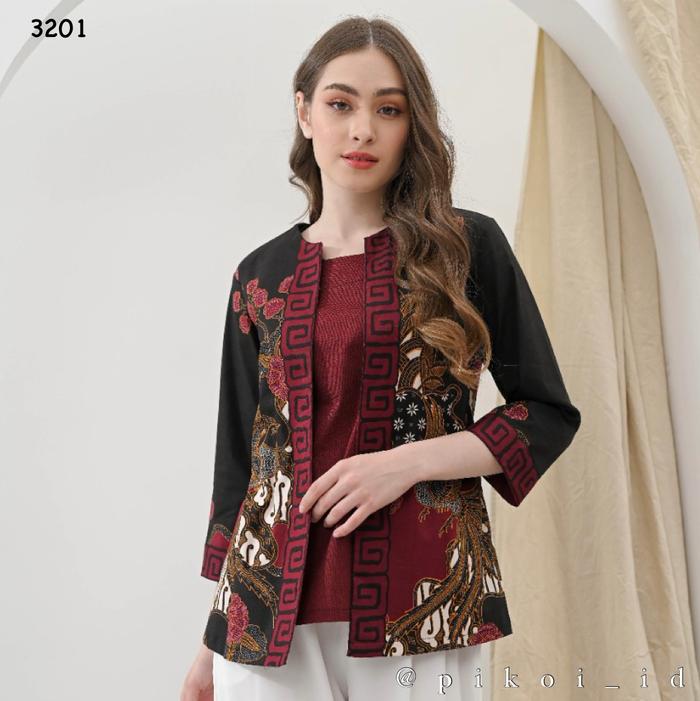 Gambar Batik ikat wanita modern / seragam batik kantor / blouse batik kerja - BLACKRED-3201, STANDARD dari Pikoiid undefined Tokopedia