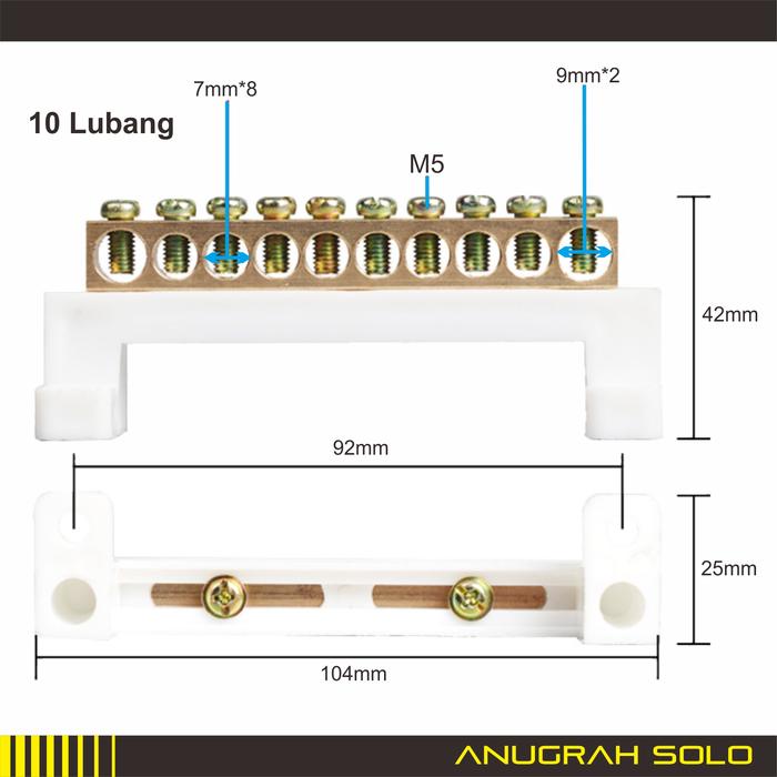 Gambar Terminal Grounding Busbar dengan Isolasi Terminal Arde Terminal Nol - 10 Lubang dari AnugrahSolo undefined Tokopedia