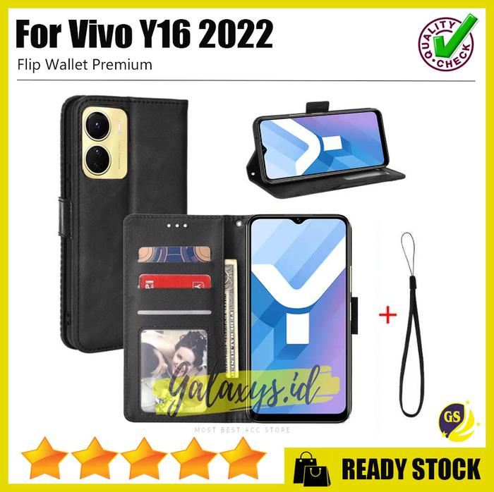 VIVO Y22 2022 LEATHER FLIP COVER WALLET CASE KULIT DOMPET CASING Cokelat