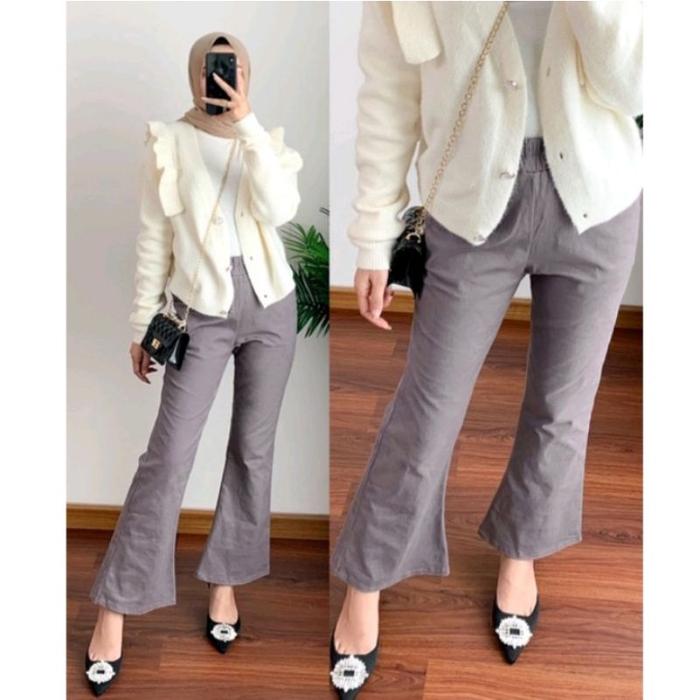 Gambar Celana Cutbray Basic Premium Wanita//Bahan Melar - Abu-abu, All Size dari N-fashion_NEW undefined Tokopedia