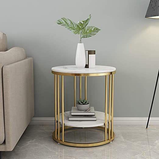 Gambar MEJA CORNER BULAT TOP MARMER DOUBLE DAN KACA - SIDE TABLE BESI GOLD dari Raja Stainless Furniture undefined Tokopedia