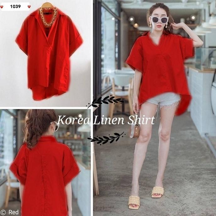 Gambar CFS 1039 Korea Linen Shirt Blouse Atasan Wanita Fashion - Merah dari Home Kitchen Pro undefined Tokopedia