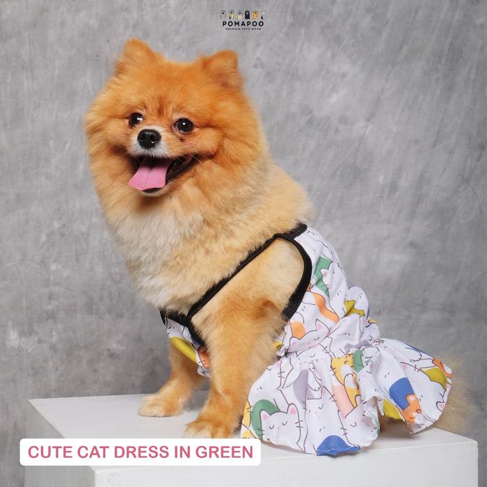 Gambar POMAPOO - Dress Kucing dan Dress Anjing Cute Cat Tank Top Dress - CUTE CAT GREEN, DRESS - S dari Pomapoo undefined Tokopedia