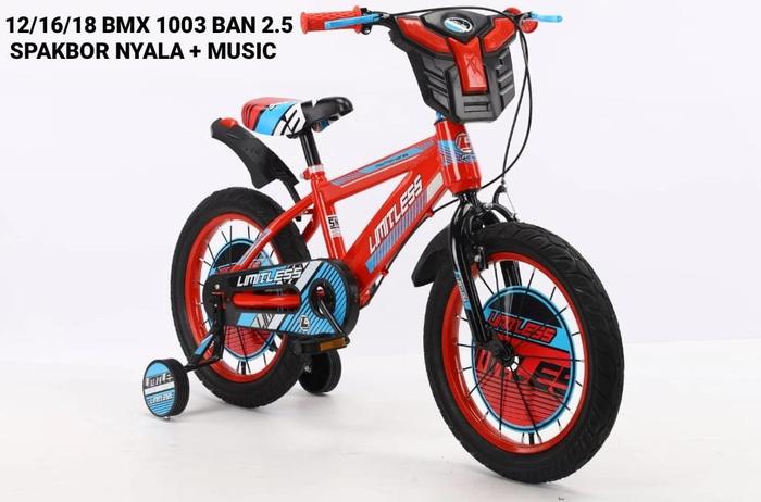 Gambar SEPEDA 12/16/18 BMX 1003 LIMITLESS (BAN 2.5)+MUSIC+LAMPU / SEPEDA ANAK - Merah, 12 dari Cyclelink undefined Tokopedia