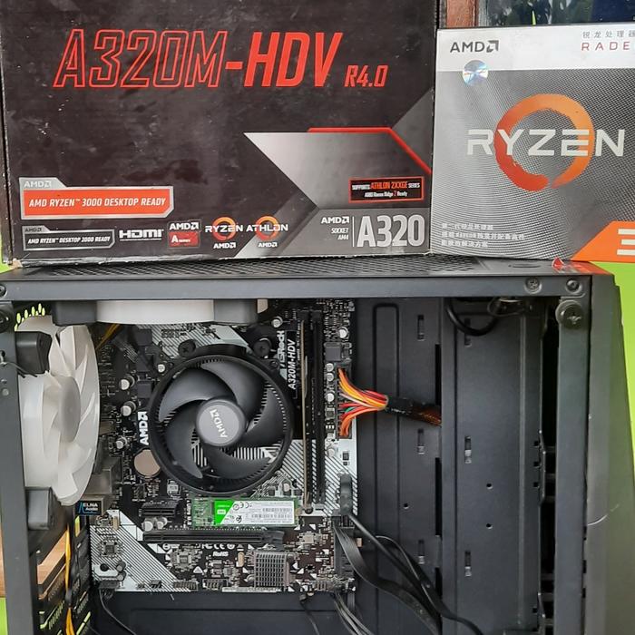 Jual CPU PC AMD Ryzen3 3200G ram 8GB ASRock A320M-HDV SSD WD