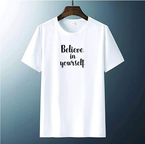 Gambar KAOS DISTRO PRIA BELIEVE IN YOURSELF BAHAN CATTONCOMBED 30S SIZE S-XXL - Putih, L dari SariFashion002 undefined Tokopedia