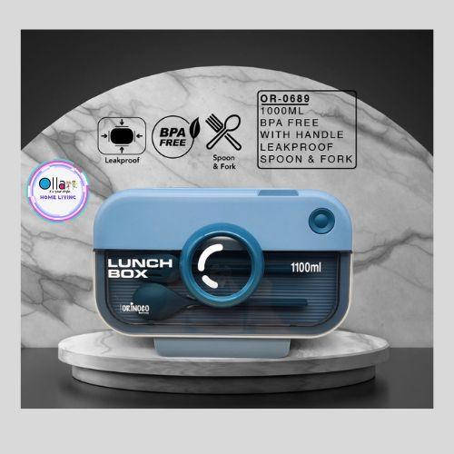 Gambar Lunchbox Kamera 2 Sekat Anti Bocor Ukuran 1LT + Sendok Garpu OR0689 Biru Kotak - Biru dari Ollahomeliving Kota Bogor Tokopedia