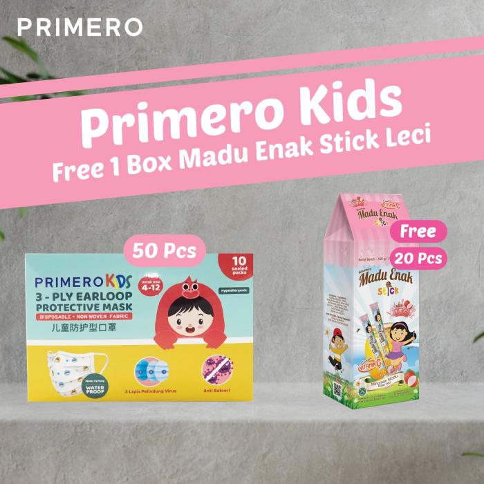 Gambar Masker Medis Primero 3ply Anak - Box isi 50 Pcs - Leci dari PRIMERO STORE OFFICIAL Kota Tangerang Tokopedia