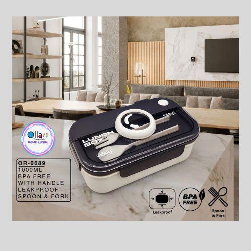 Gambar Lunchbox Kamera 2 Sekat Anti Bocor Ukuran 1LT + Sendok Garpu OR0689 Biru Kotak - Putih dari Ollahomeliving undefined Tokopedia